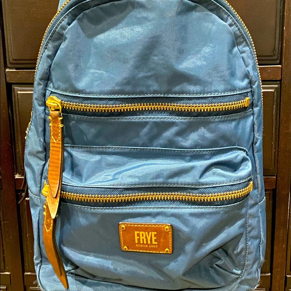 FRYE Nylon Blue Backpack with Leather Trim